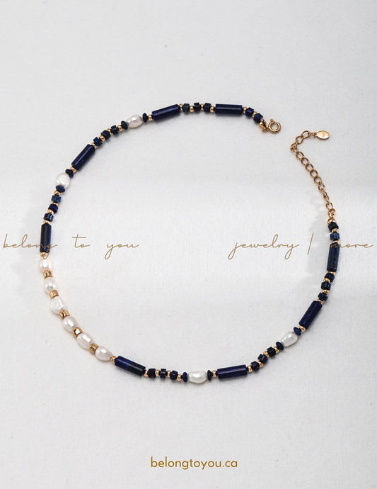 Vintage Pearl and Lapis Lazuli Necklace