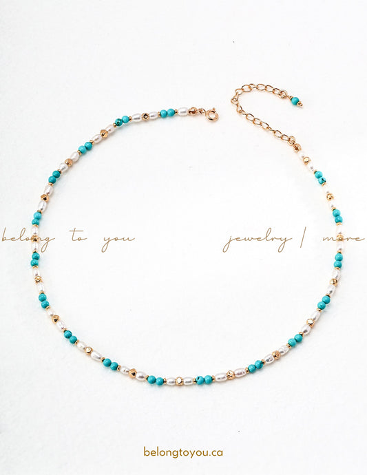 Fresh Turquoise Pearl Necklace