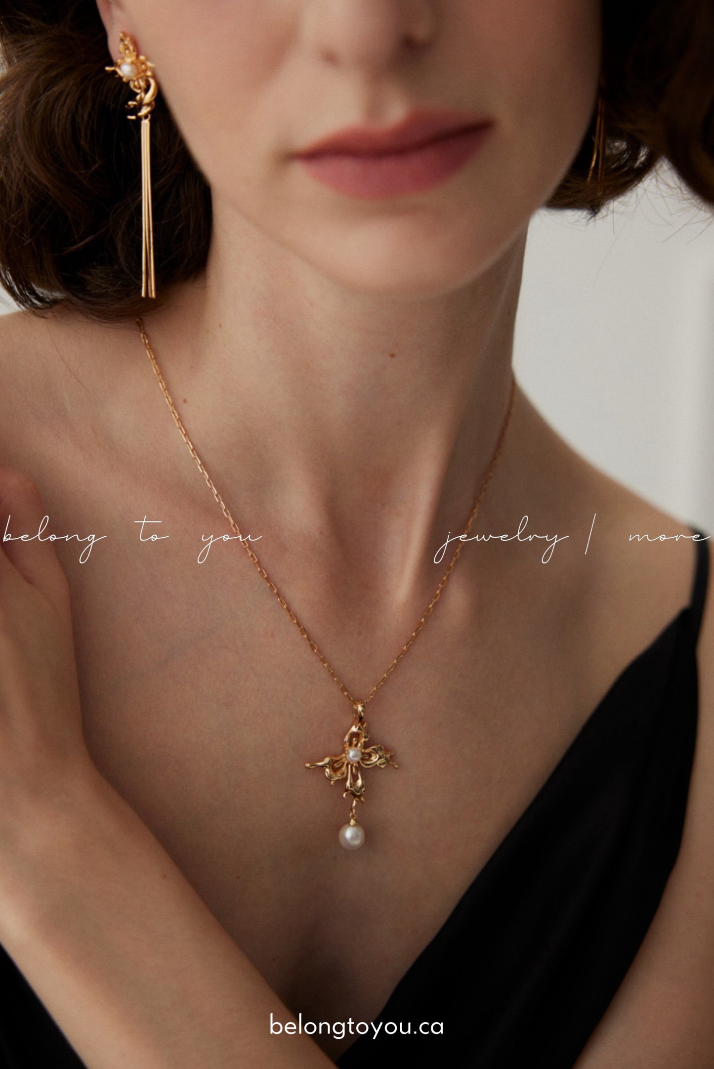 Floral Cross Pearl Necklace