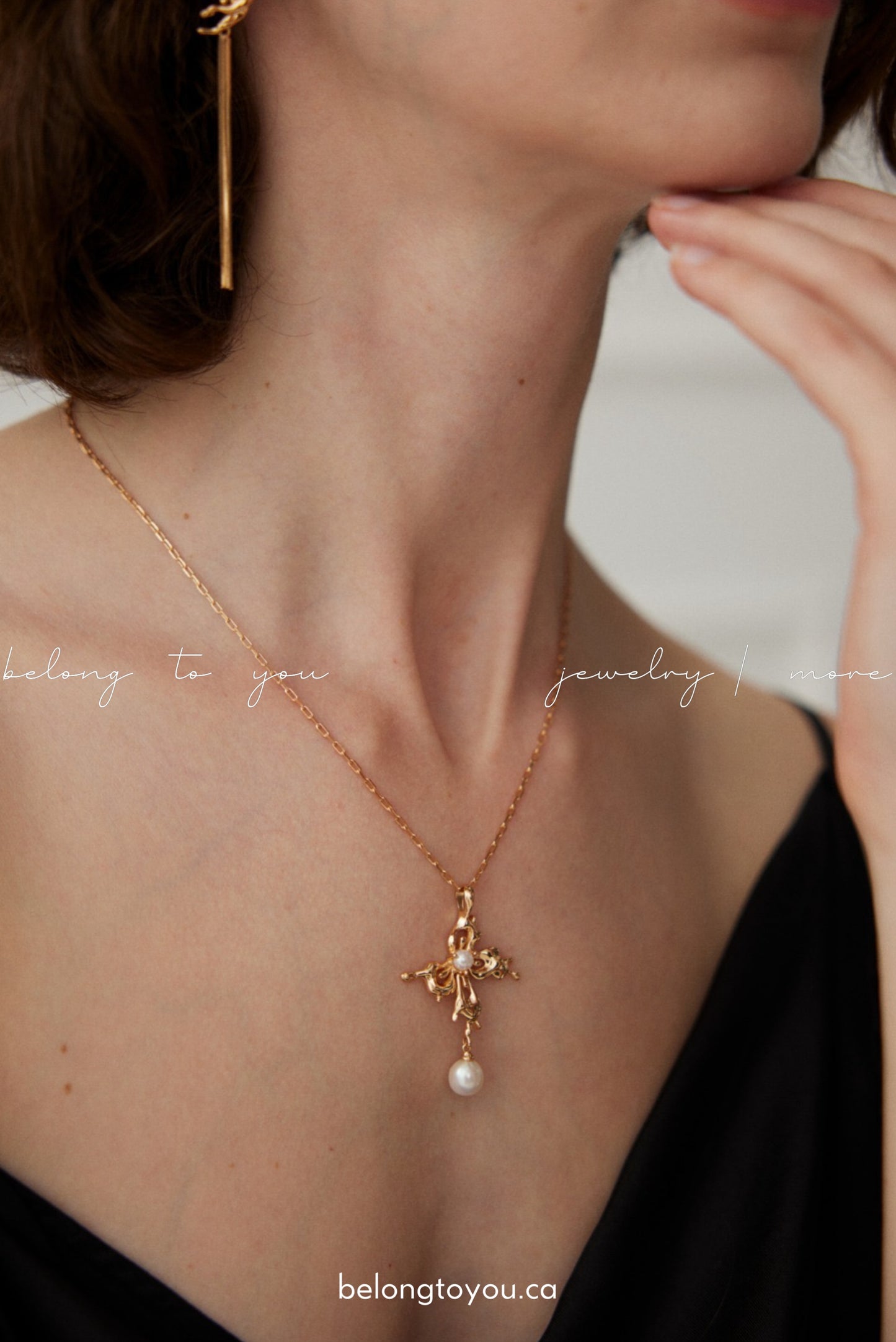 Floral Cross Pearl Necklace