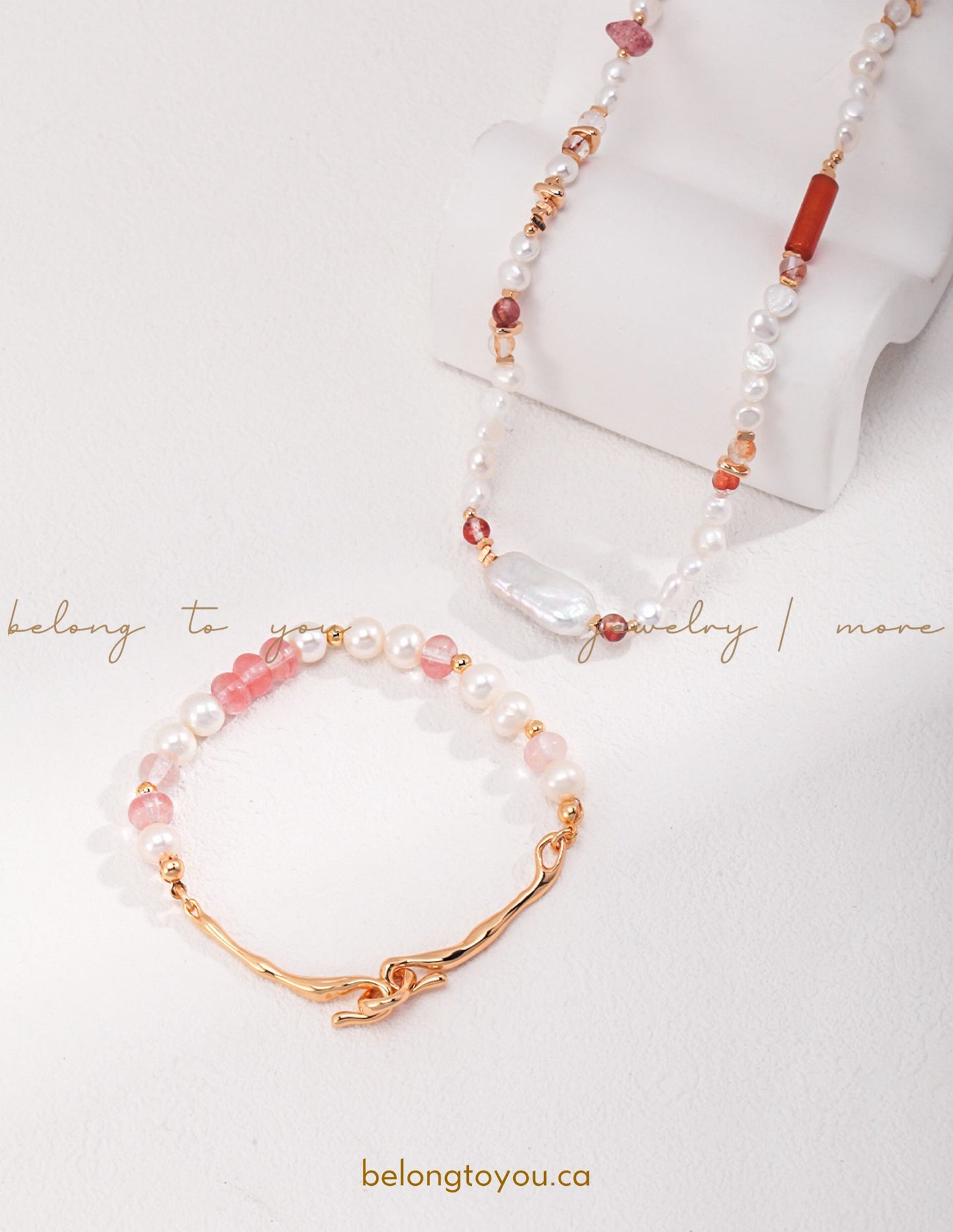 Strawberry Quartz Baroque Pearl Necklace