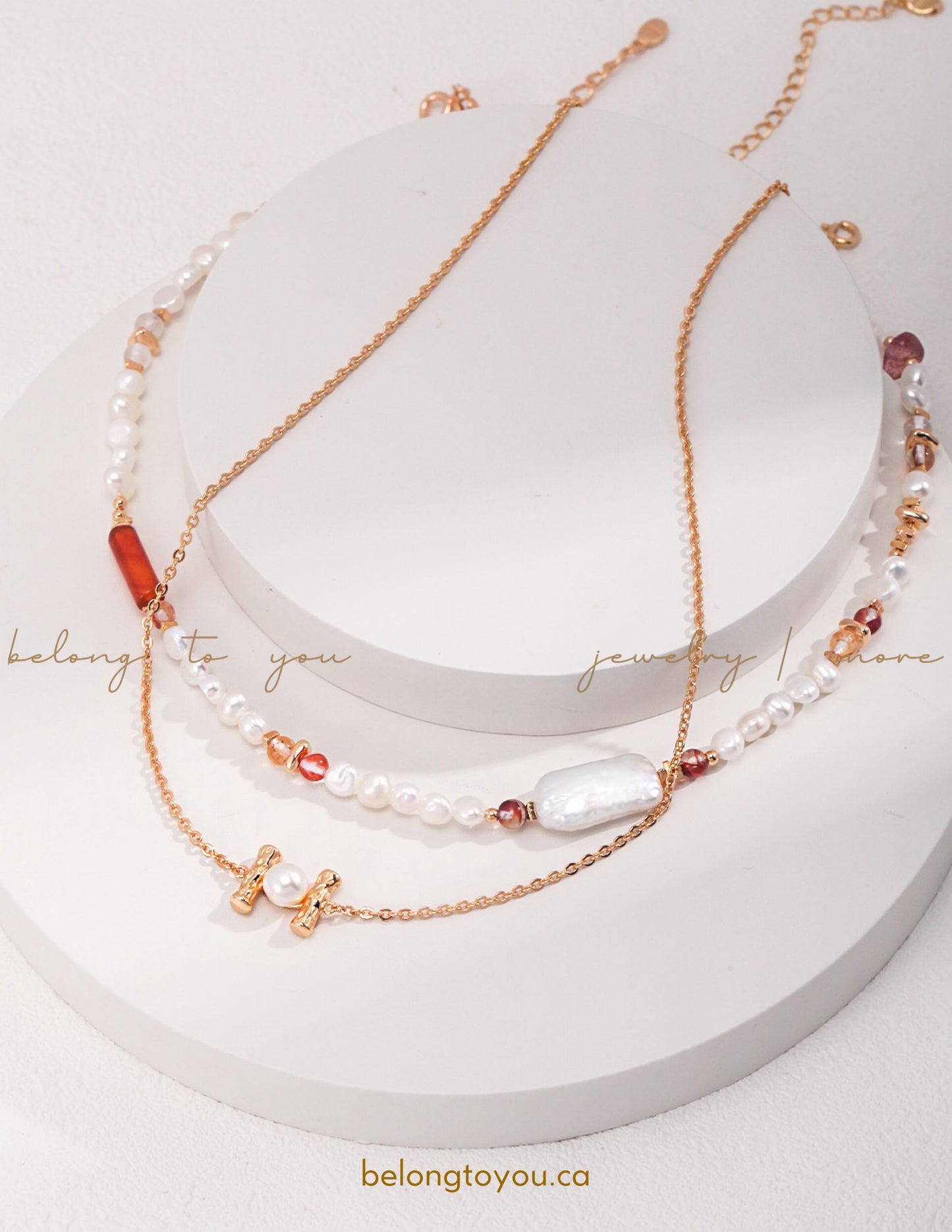 Strawberry Quartz Baroque Pearl Necklace