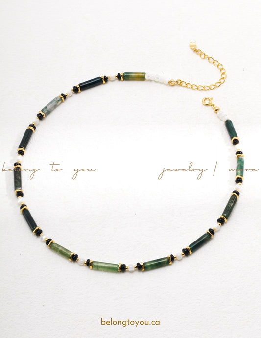 Graceful Ocean Grass Agate Pearl Necklace