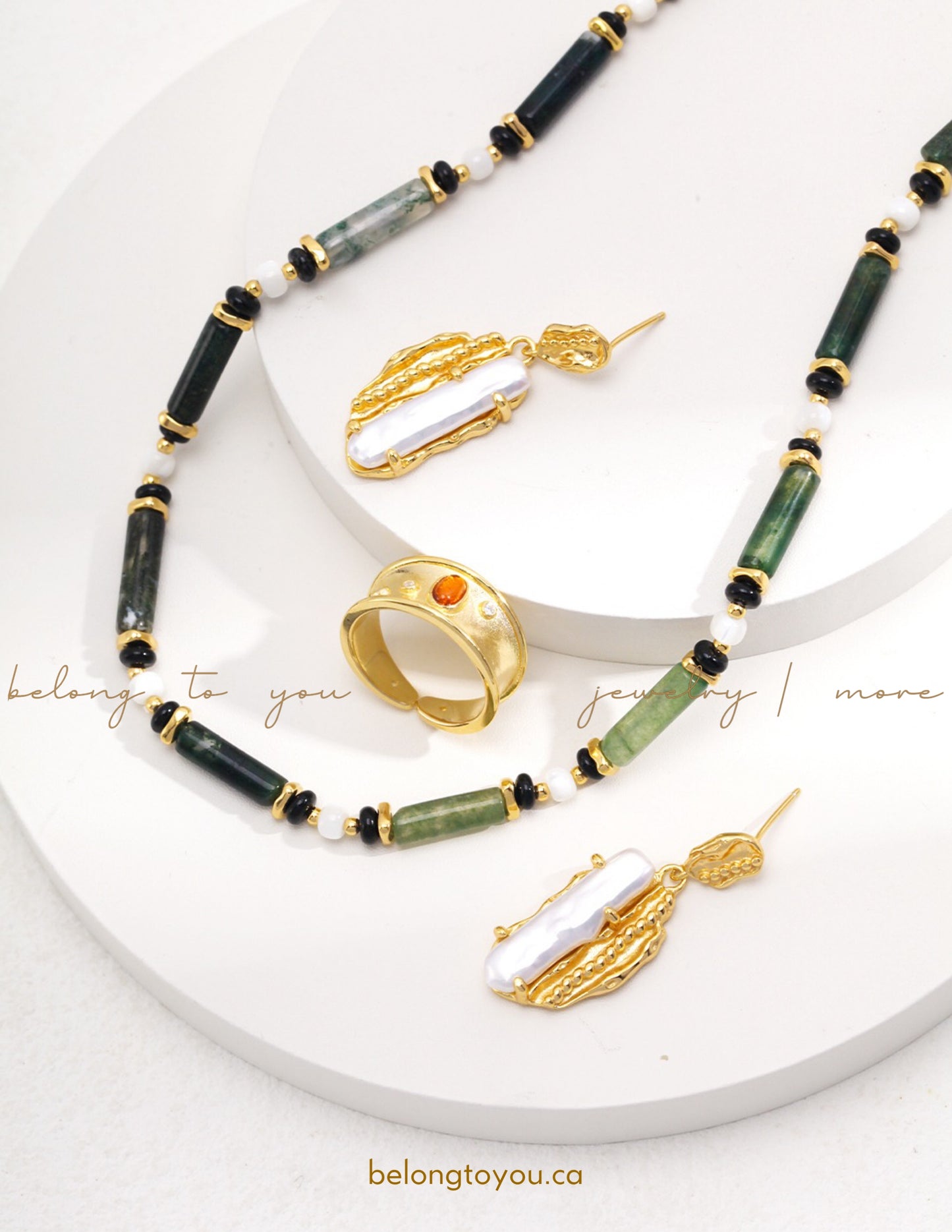 Graceful Ocean Grass Agate Pearl Necklace