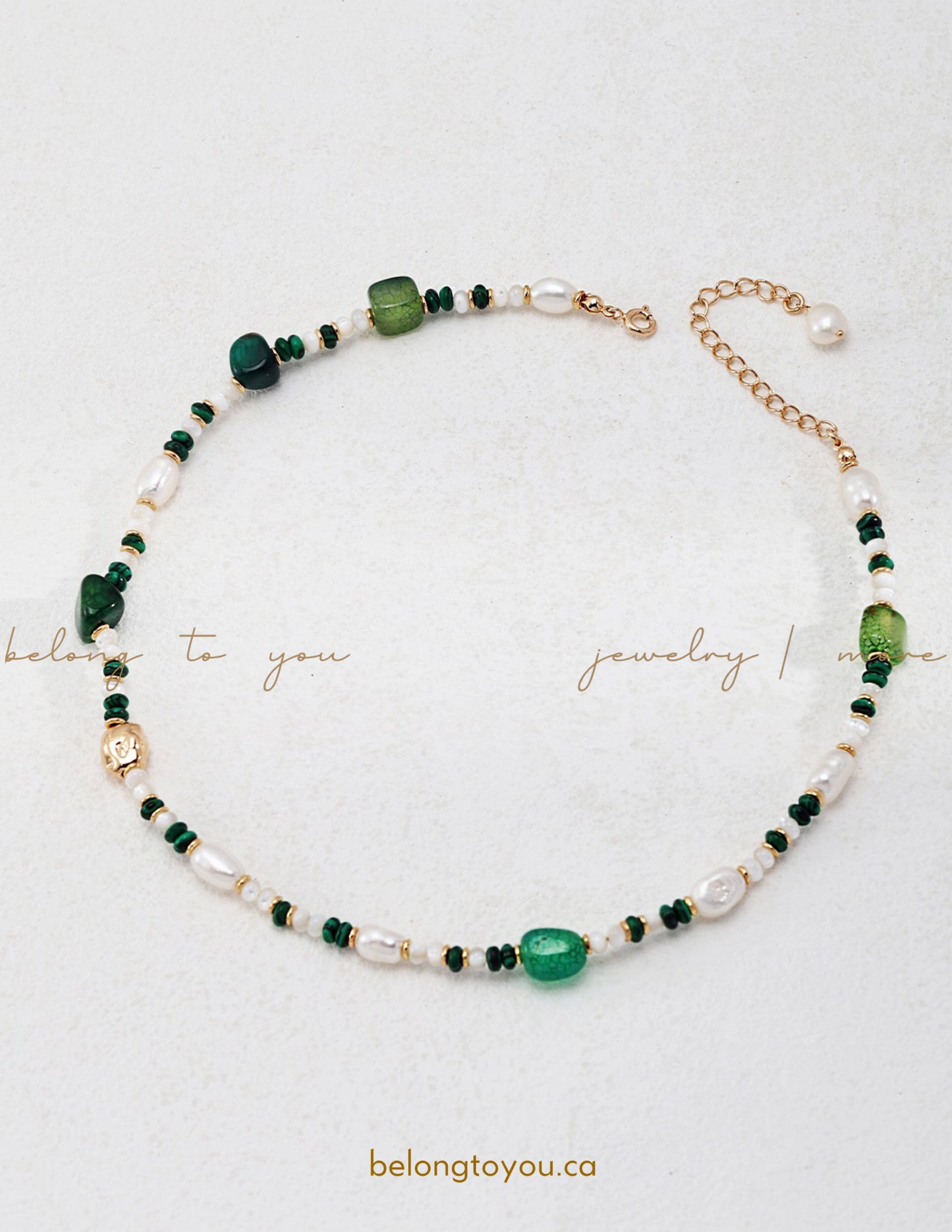 Elegant Malachite Pearl Necklace