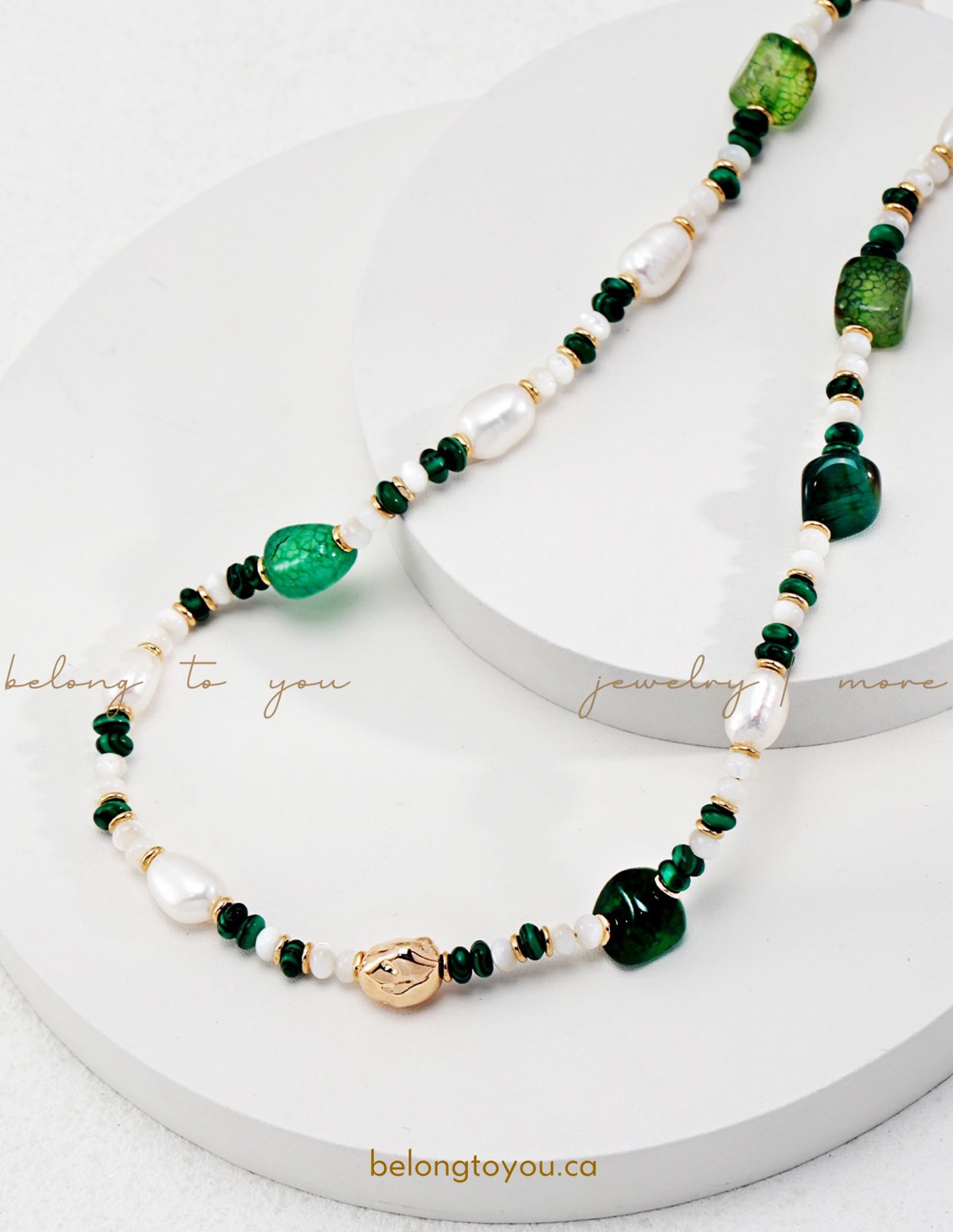 Elegant Malachite Pearl Necklace
