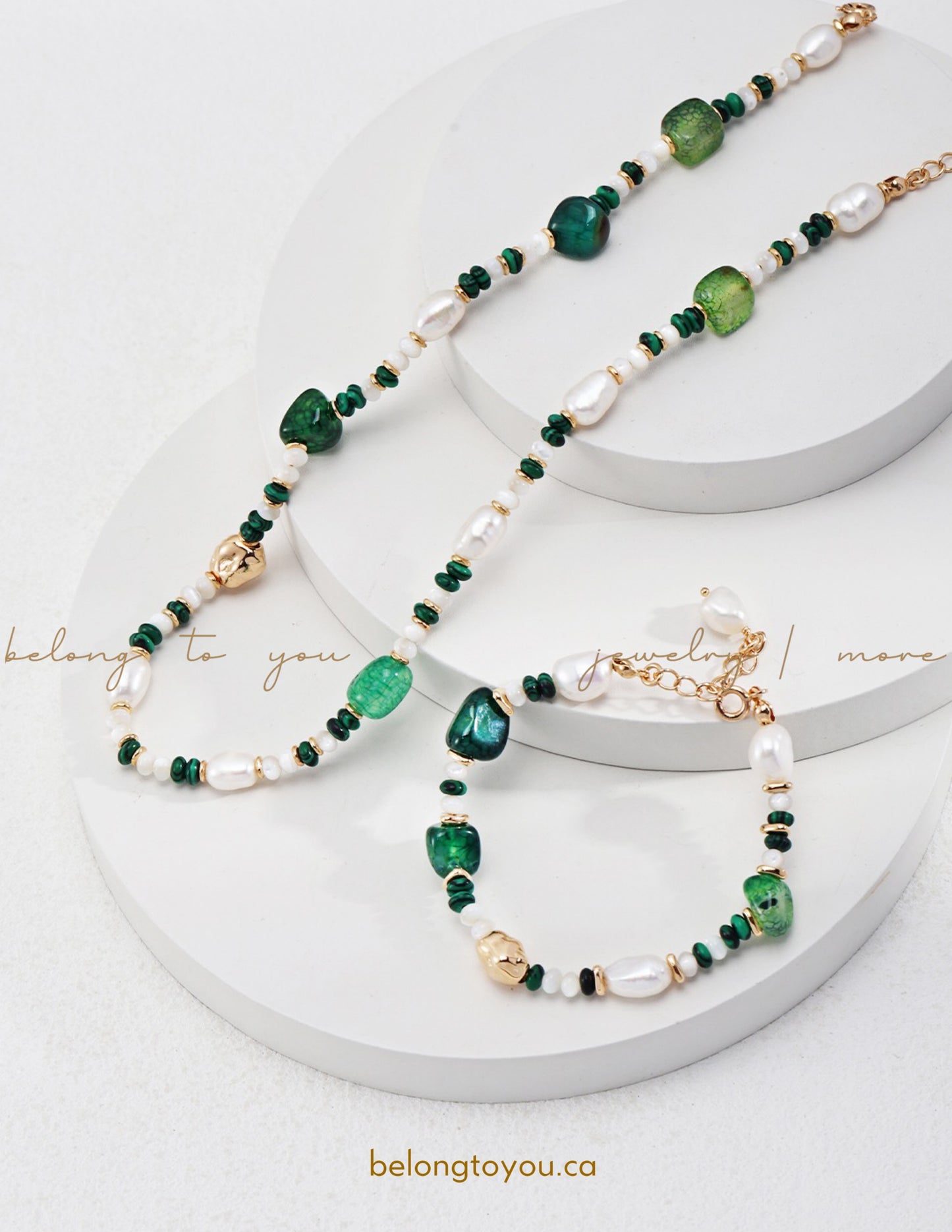 Elegant Malachite Pearl Necklace